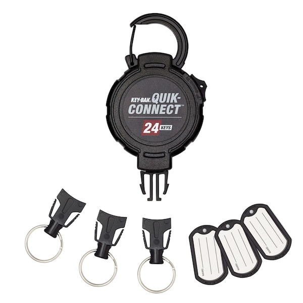 24-KEY Capacity Retratractable Keychain 3 interchangeable key rings CARABINER attachment, 36" reach